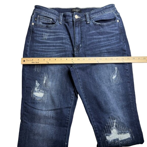 Judy Blue Boyfriend Jeans Sz 32 High Rise Dark Wash Distressed‎ Stretch 32x30 - Picture 13 of 16
